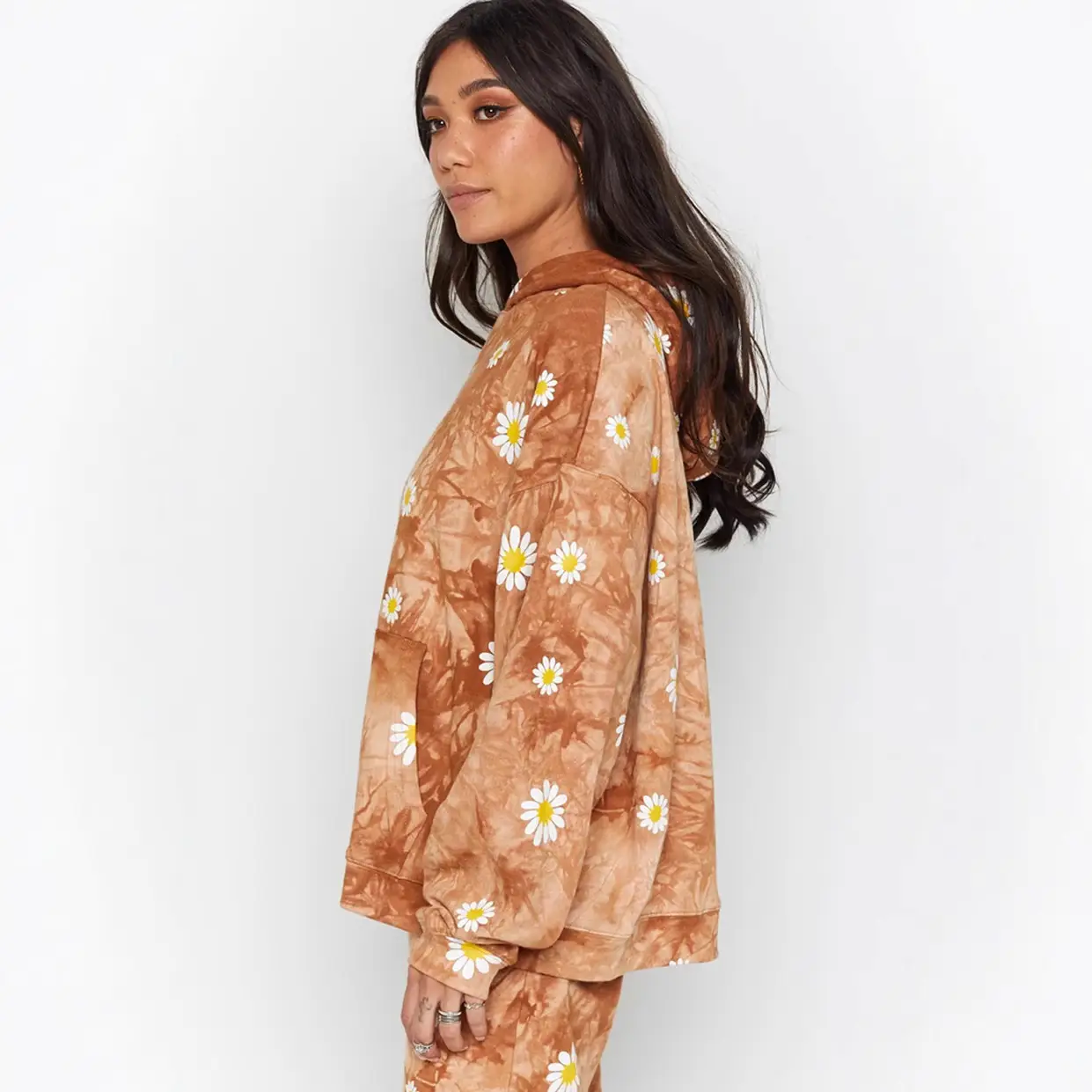 Women Cross-Border Daisy Tie-Dye Hooded Sweatshirt Brown - Image 5