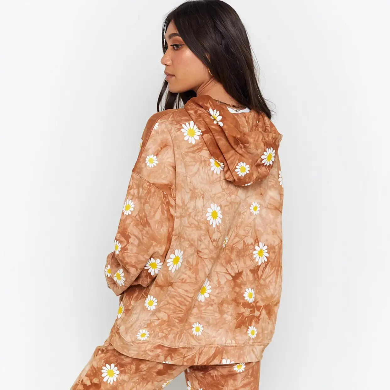 Women Cross-Border Daisy Tie-Dye Hooded Sweatshirt Brown - Image 6