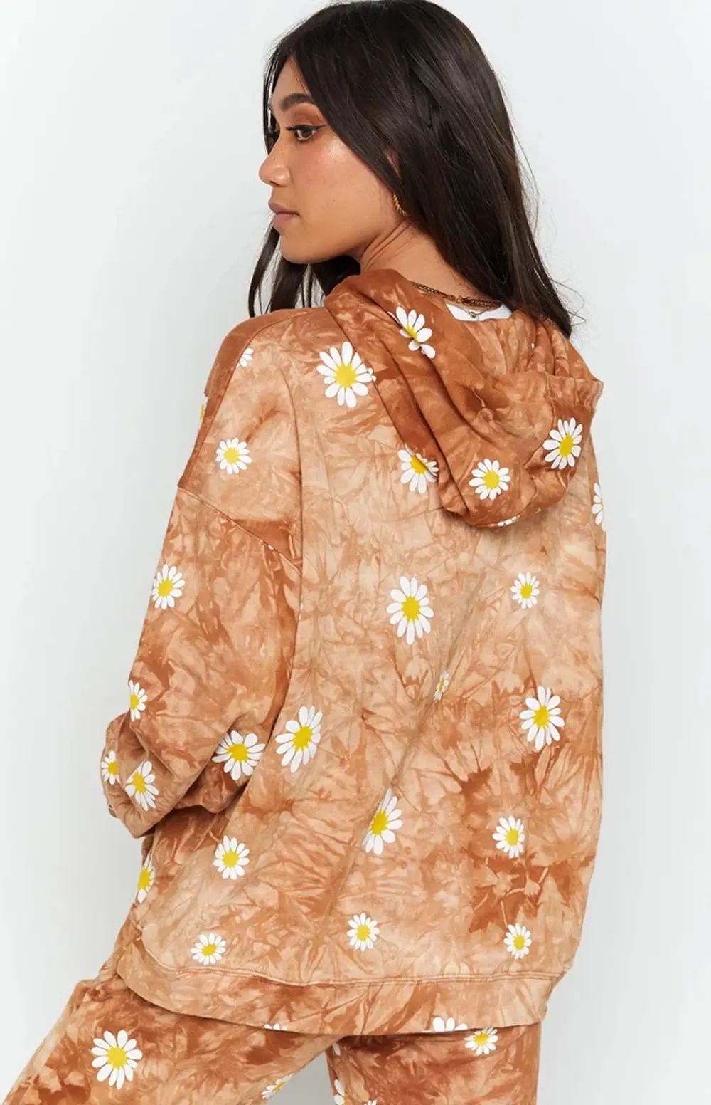 Women Cross-Border Daisy Tie-Dye Hooded Sweatshirt Brown - Image 2