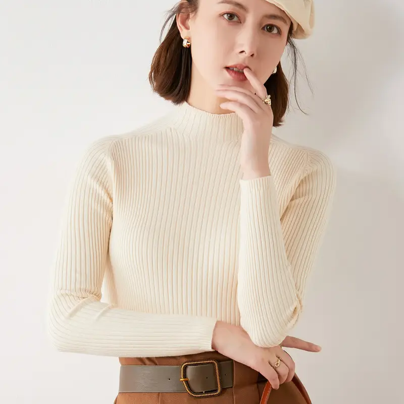 Women's 2023 Knitted Half Neck Sweater Long Sleeve - Image 12