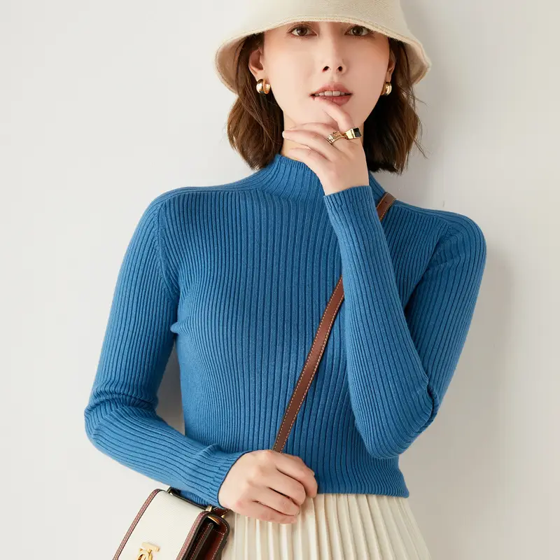 Women's 2023 Knitted Half Neck Sweater Long Sleeve - Image 13
