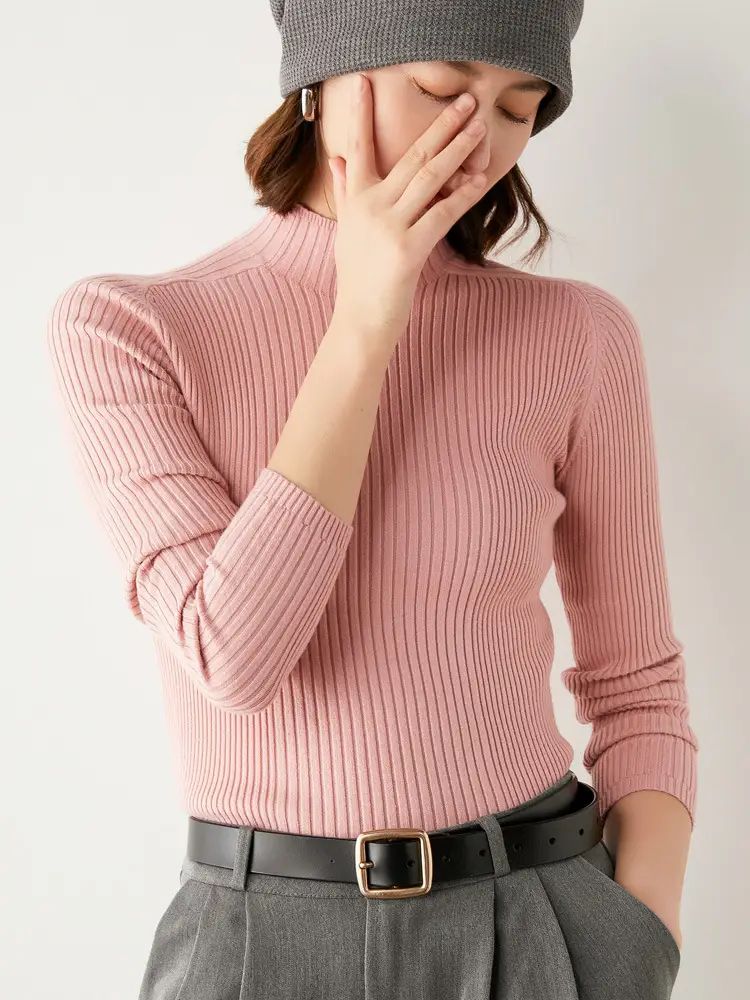 Women's 2023 Knitted Half Neck Sweater Long Sleeve - Image 2