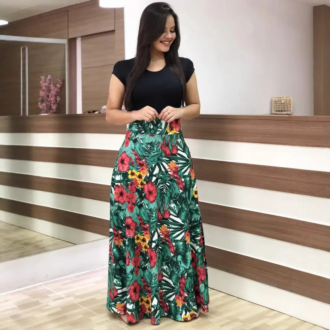 Long Sleeve Floral Print Dress Red White Skirt Set - Image 32