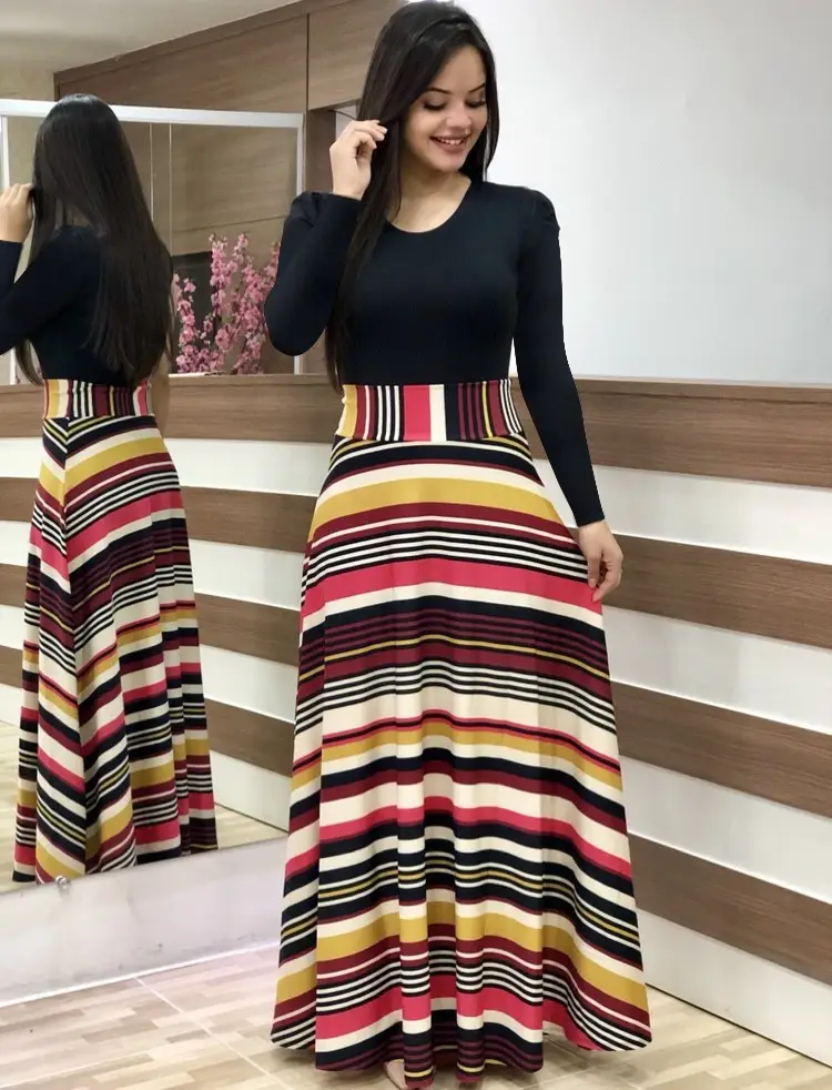 Long Sleeve Floral Print Dress Red White Skirt Set - Image 14