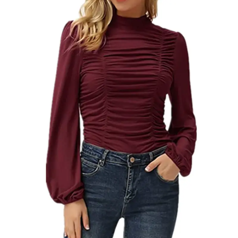 2024 Blue Long Sleeve High Neck Women's T-Shirt - Image 15