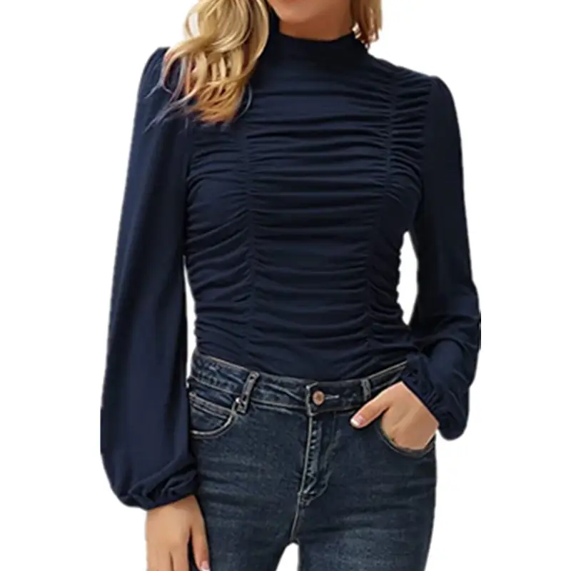 2024 Blue Long Sleeve High Neck Women's T-Shirt - Image 10