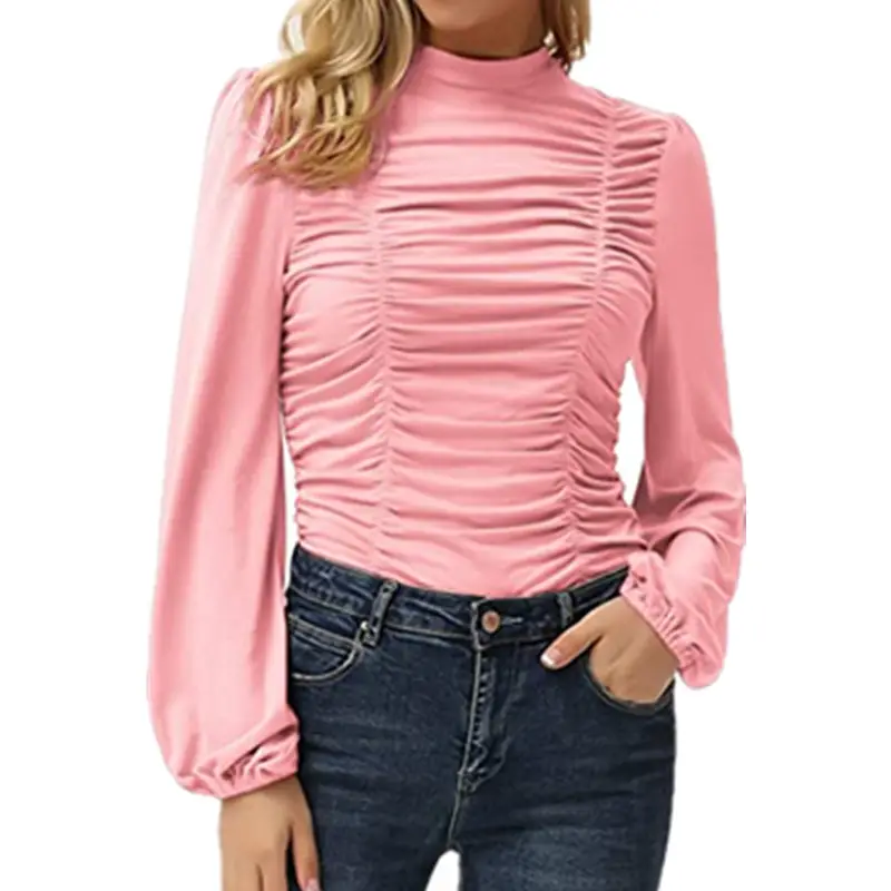 2024 Blue Long Sleeve High Neck Women's T-Shirt - Image 2
