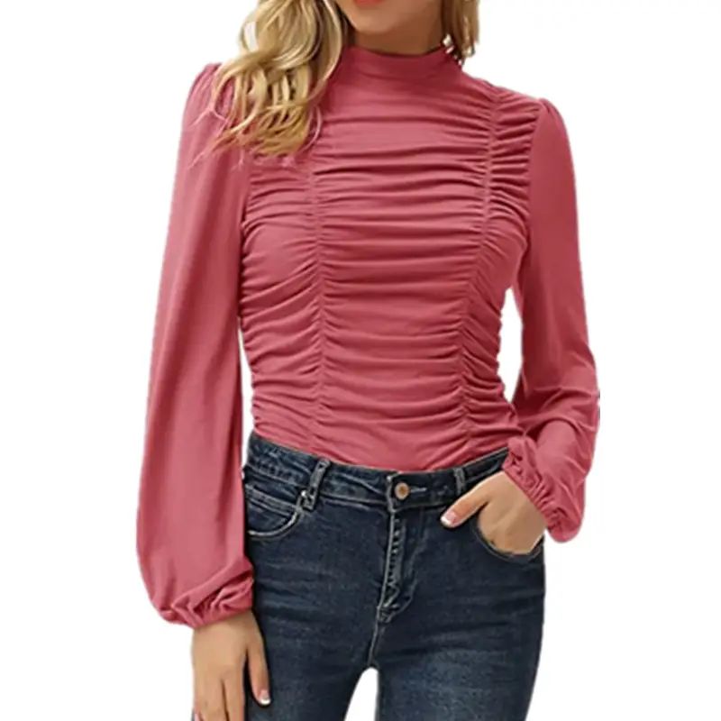 2024 Blue Long Sleeve High Neck Women's T-Shirt - Image 5