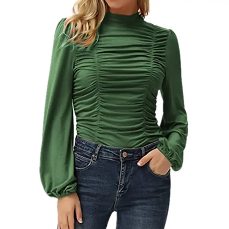 2024 Blue Long Sleeve High Neck Women's T-Shirt - Image 7