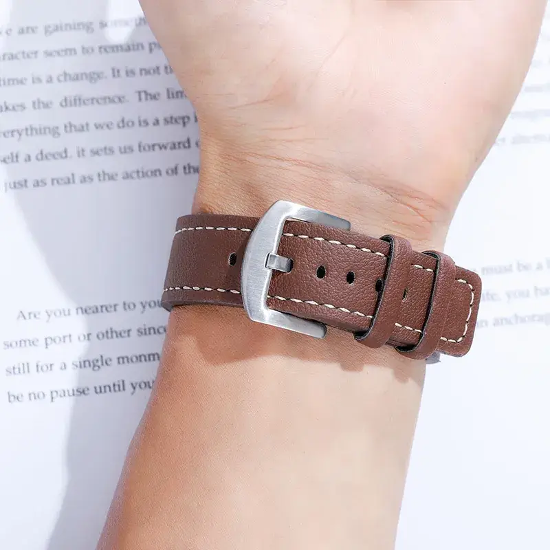 Men's Black Leather Belt Watch with White Dial - Image 6