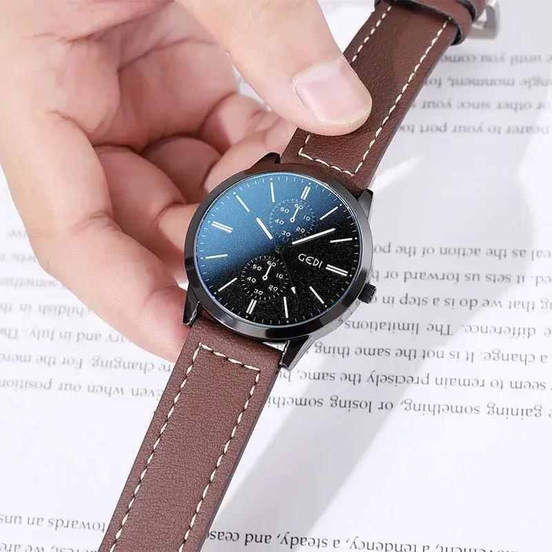 Men's Black Leather Belt Watch with White Dial - Image 8
