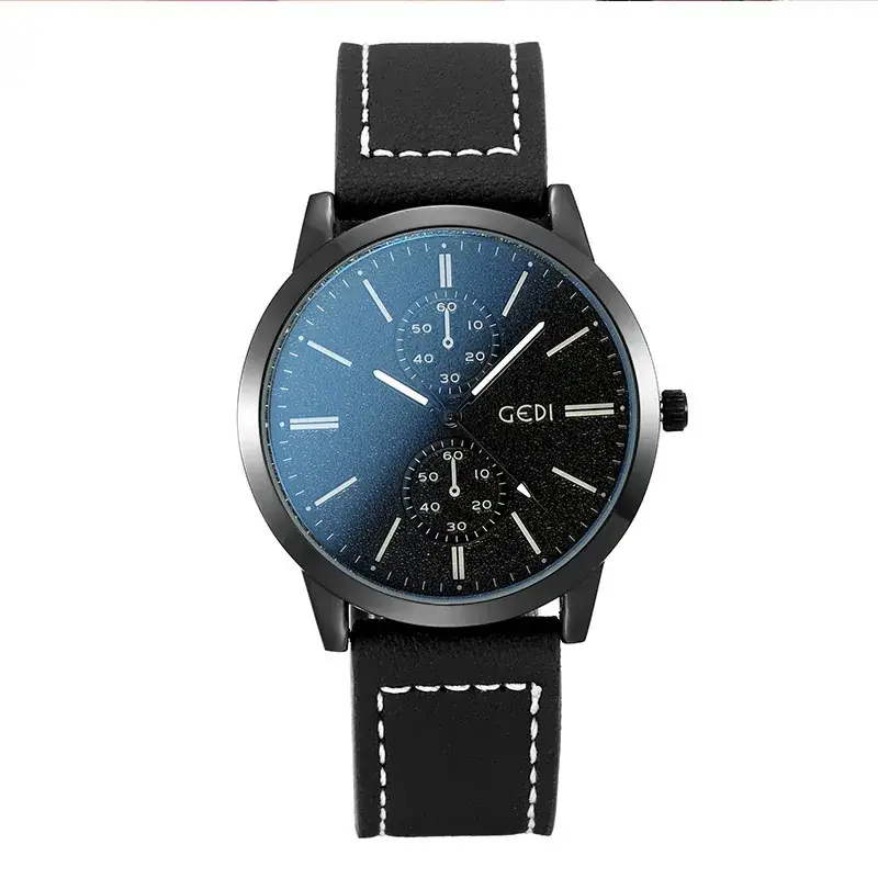 Men's Black Leather Belt Watch with White Dial - Image 9