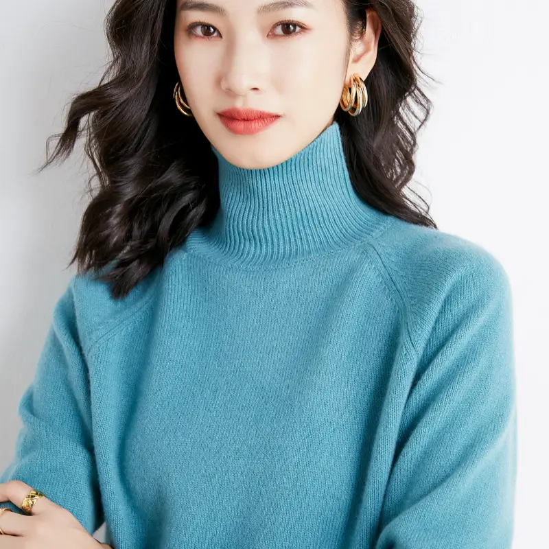2025 Winter Women's Blue Knitted Turtleneck Sweater - Image 10