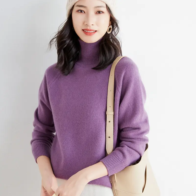 2025 Winter Women's Blue Knitted Turtleneck Sweater - Image 5