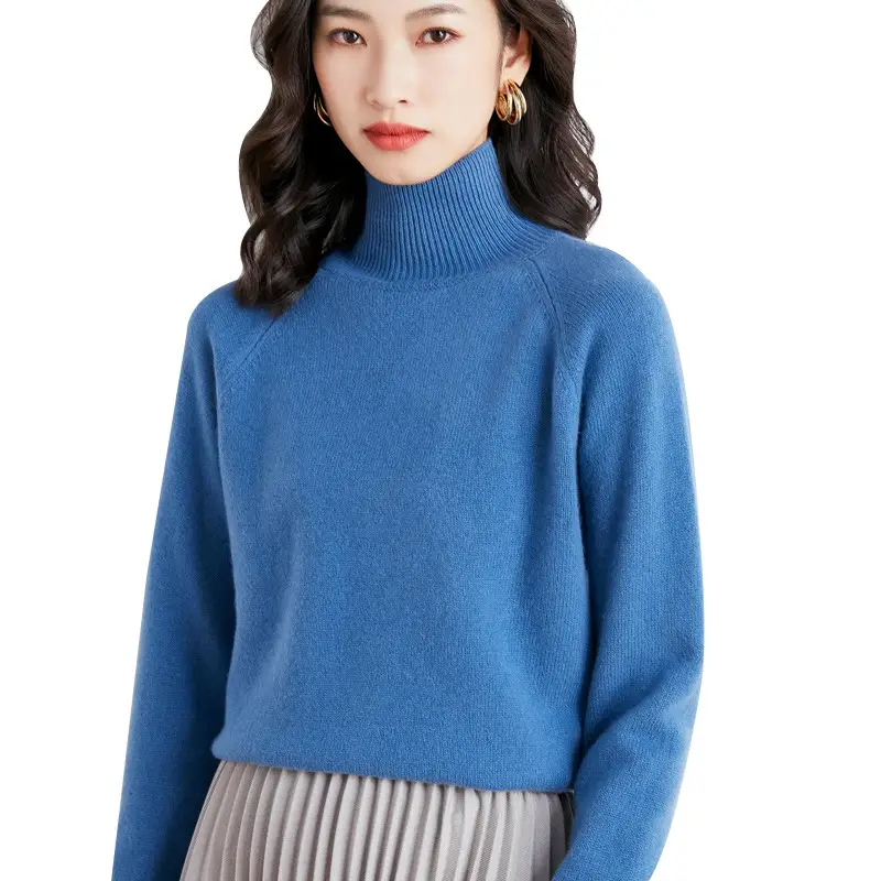 2025 Winter Women's Blue Knitted Turtleneck Sweater - Image 12