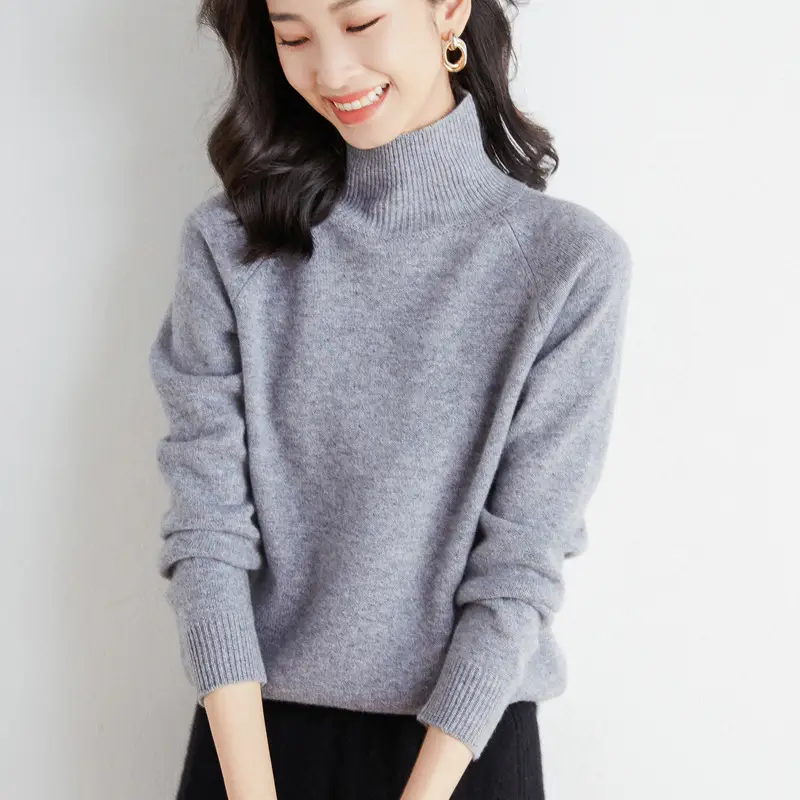 2025 Winter Women's Blue Knitted Turtleneck Sweater - Image 6