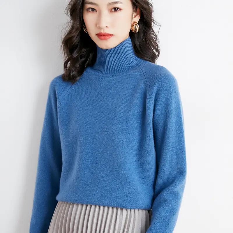 2025 Winter Women's Blue Knitted Turtleneck Sweater - Image 7