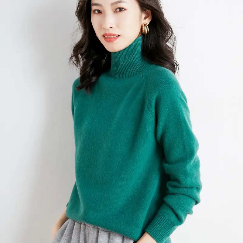 2025 Winter Women's Blue Knitted Turtleneck Sweater - Image 9