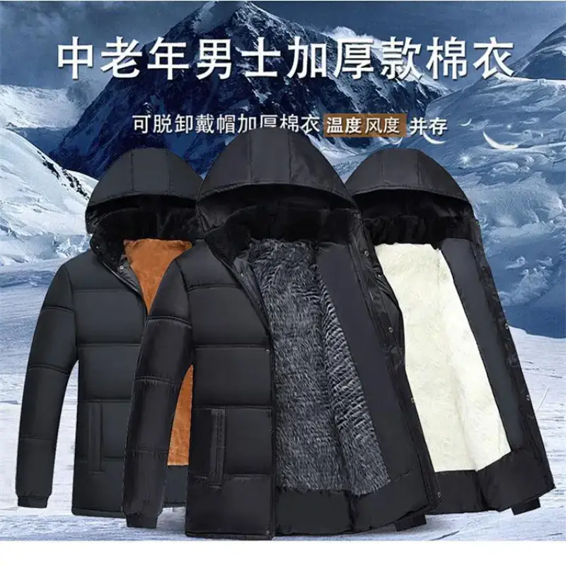 Men's Fleece Lined Hooded Puffer Jacket Black Winter - Image 9