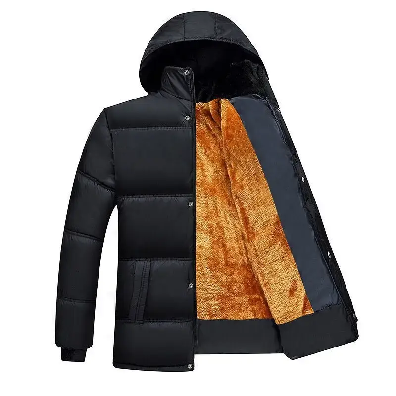 Men's Fleece Lined Hooded Puffer Jacket Black Winter - Image 5