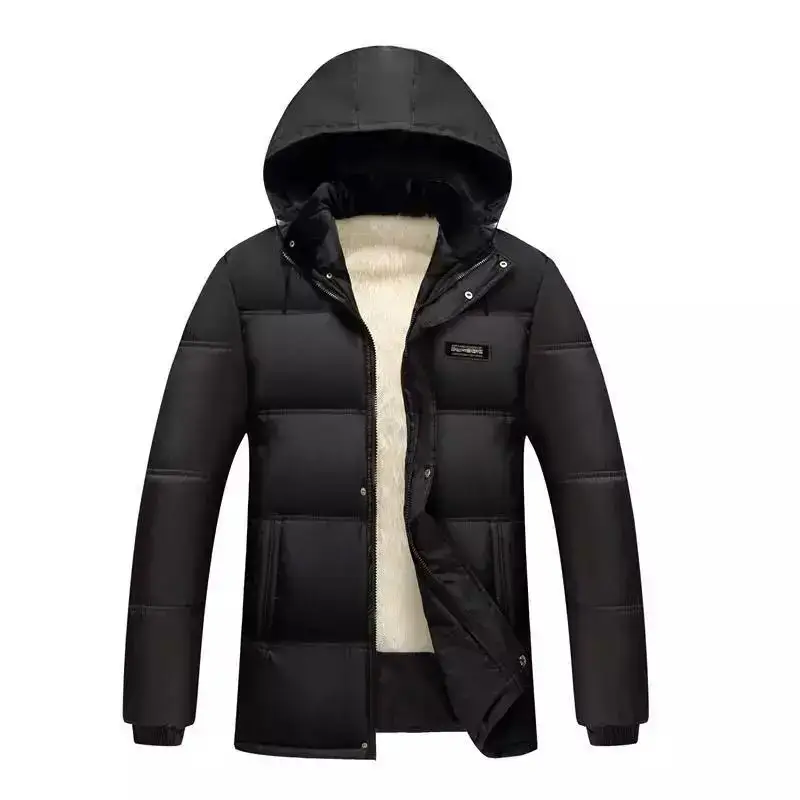 Men's Fleece Lined Hooded Puffer Jacket Black Winter - Image 7