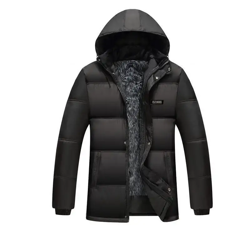 Men's Fleece Lined Hooded Puffer Jacket Black Winter - Image 3