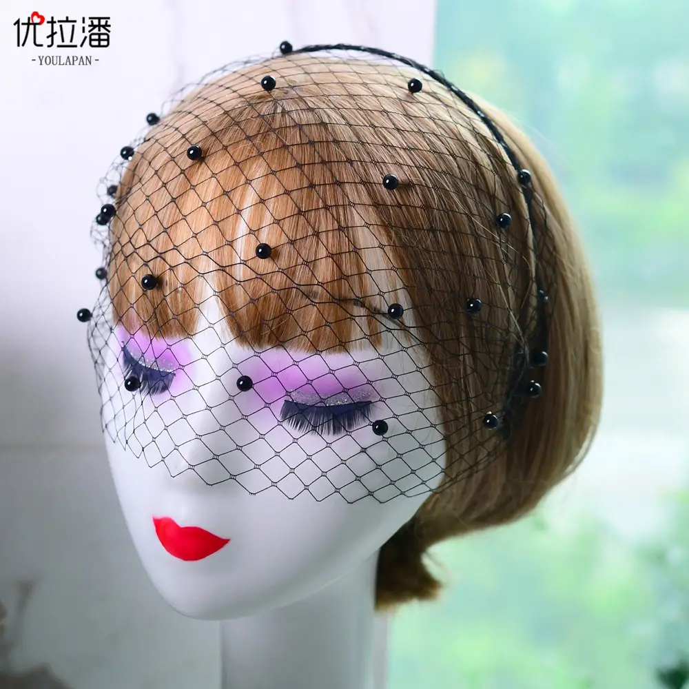 European American Pearl Veil Beaded Headband for Bridal Party — feature 10