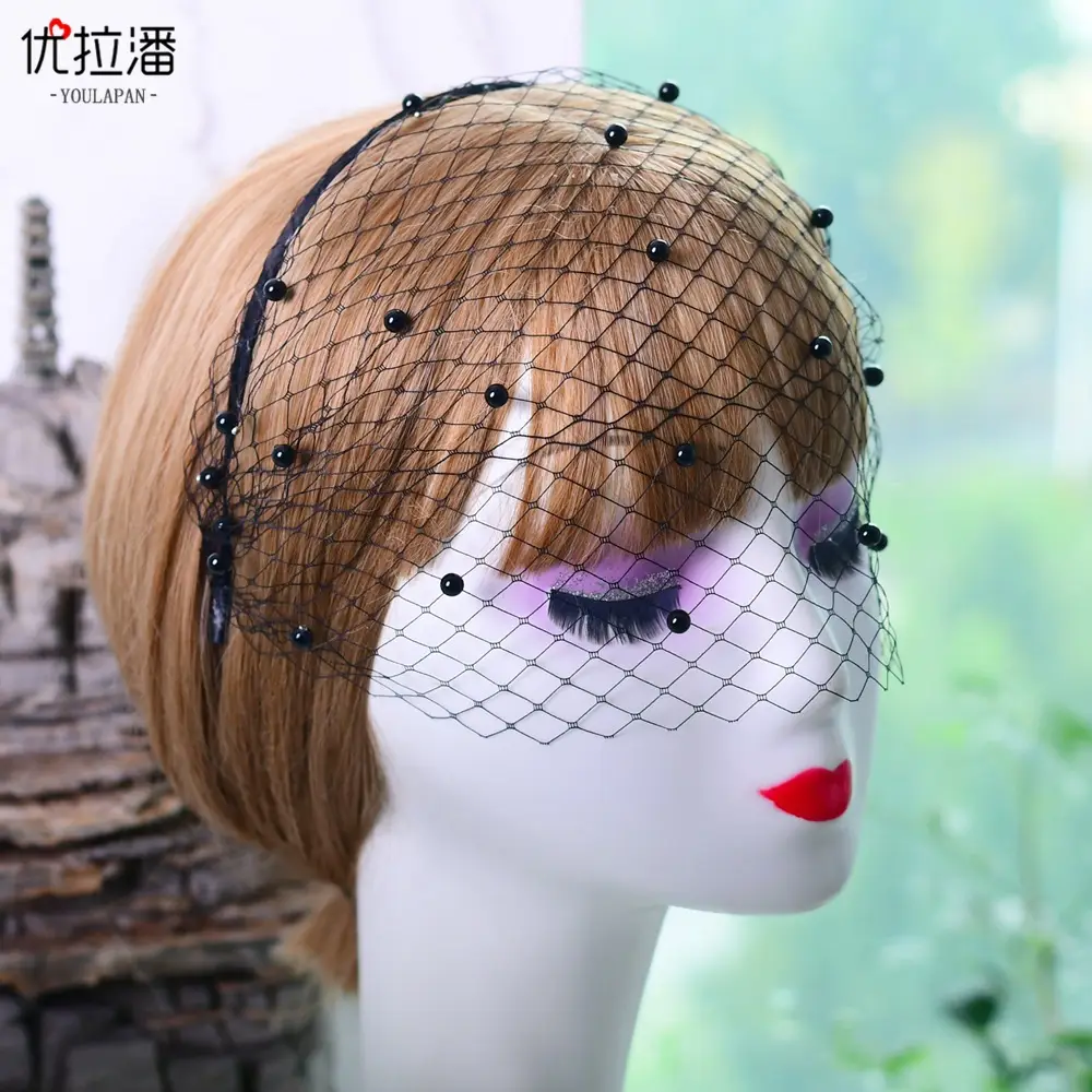 European American Pearl Veil Beaded Headband for Bridal Party — feature 11