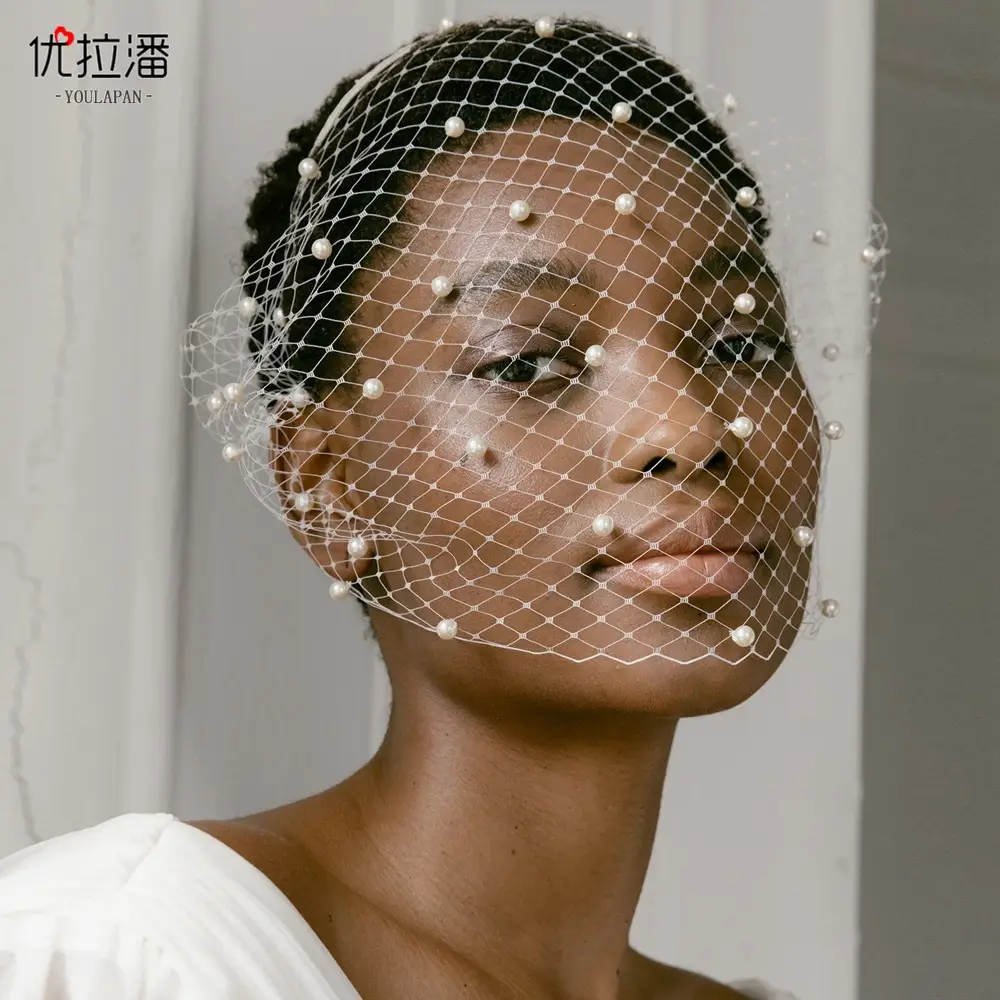 European American Pearl Veil Beaded Headband for Bridal Party — feature 16