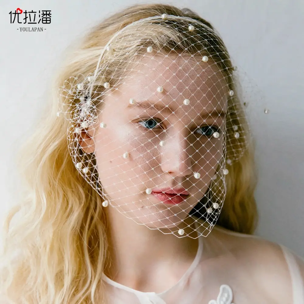 European American Pearl Veil Beaded Headband for Bridal Party — feature 4