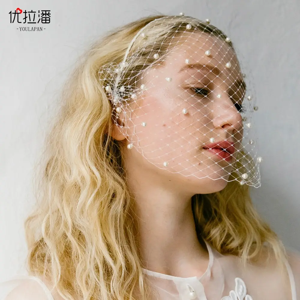 European American Pearl Veil Beaded Headband for Bridal Party — feature 5