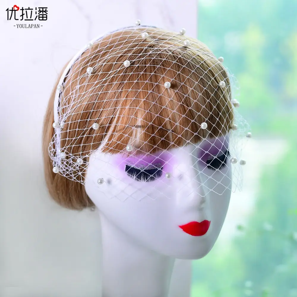 European American Pearl Veil Beaded Headband for Bridal Party — feature 9