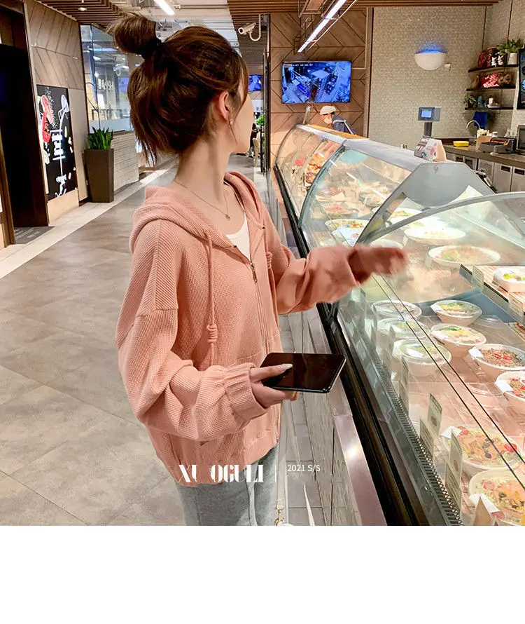 Women Pink Zipper Hooded Cardigan Jacket 2025 — feature 13