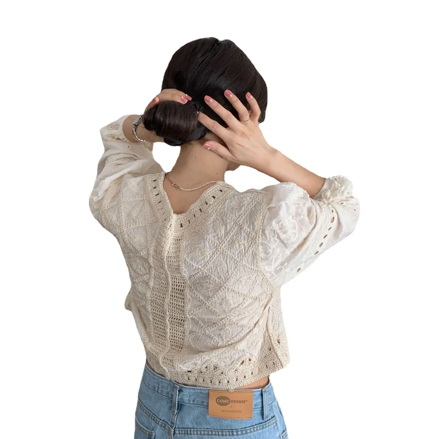 Women's Korean Style Cotton Linen Round Neck Shirt
