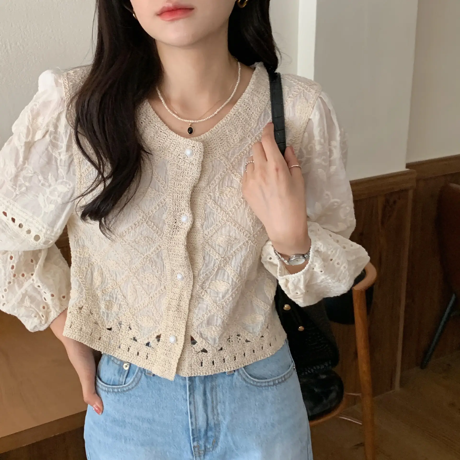 Women's Korean Style Cotton Linen Round Neck Shirt