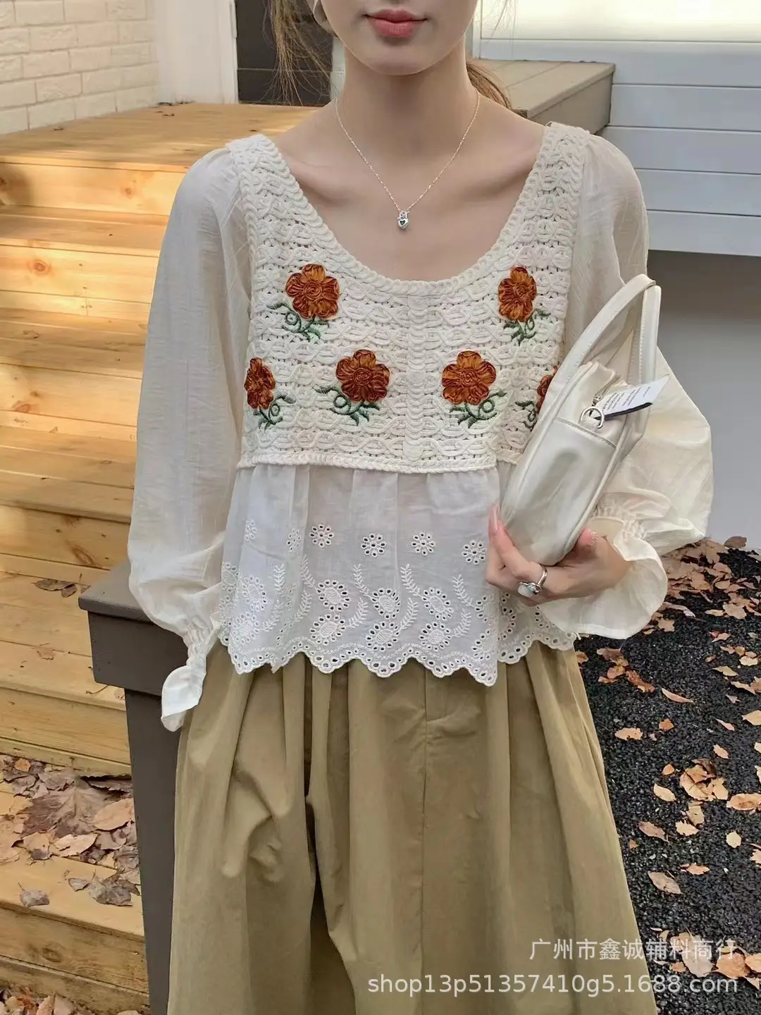 Women's Korean Style Cotton Linen Round Neck Shirt