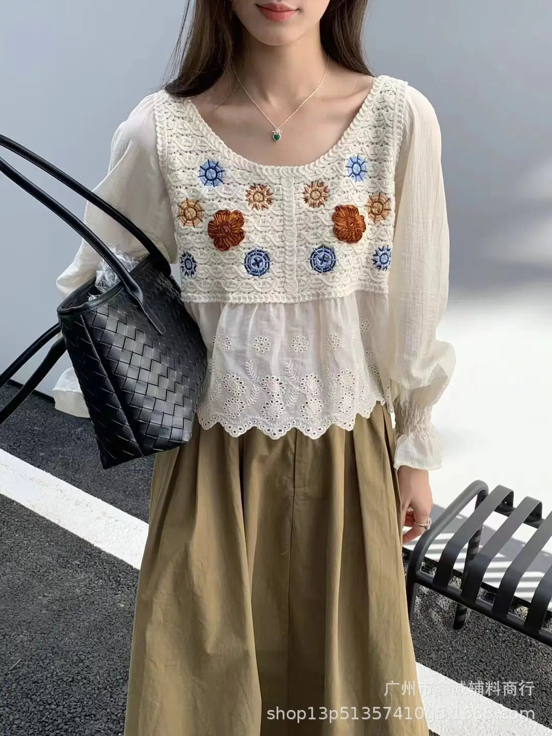 Women's Korean Style Cotton Linen Round Neck Shirt