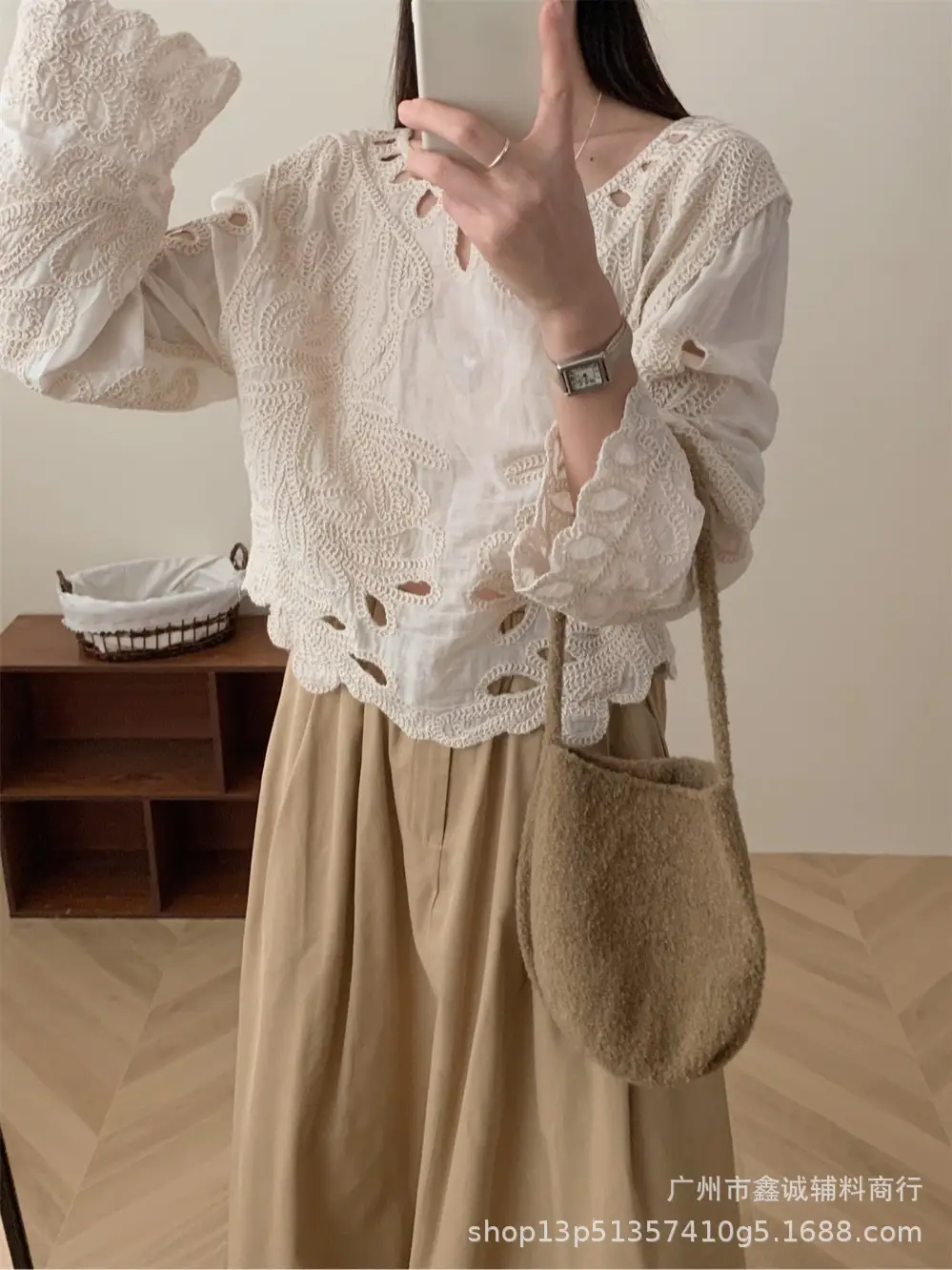 Women's Korean Style Cotton Linen Round Neck Shirt