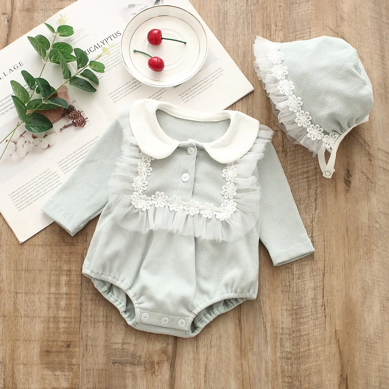 Yellow Cotton Baby Suit with Hat Set for Baby - Image 9