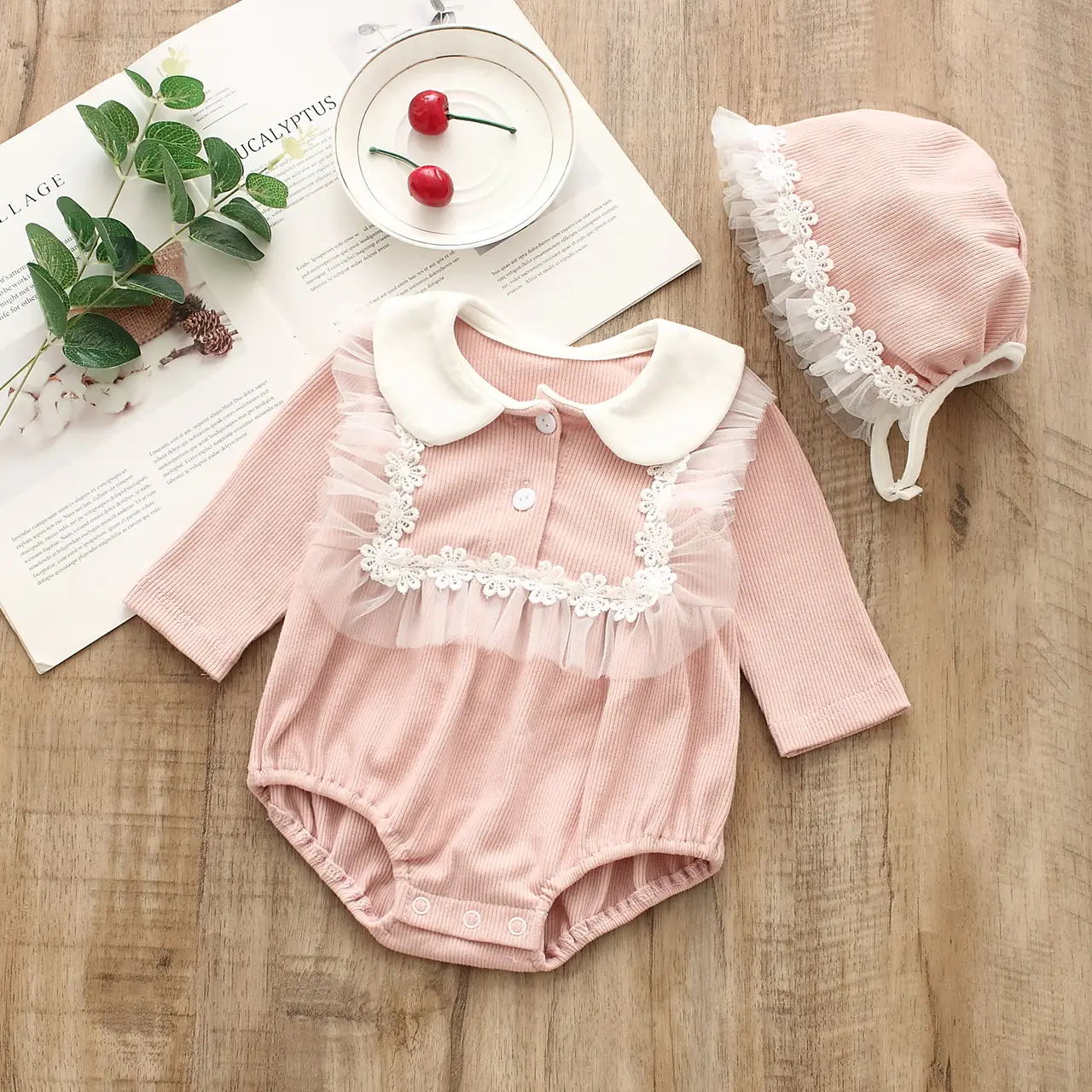 Yellow Cotton Baby Suit with Hat Set for Baby - Image 3