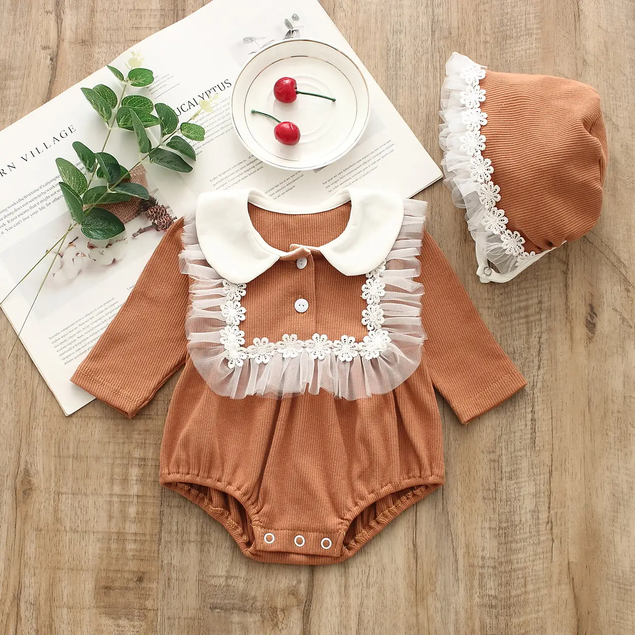 Yellow Cotton Baby Suit with Hat Set for Baby - Image 5