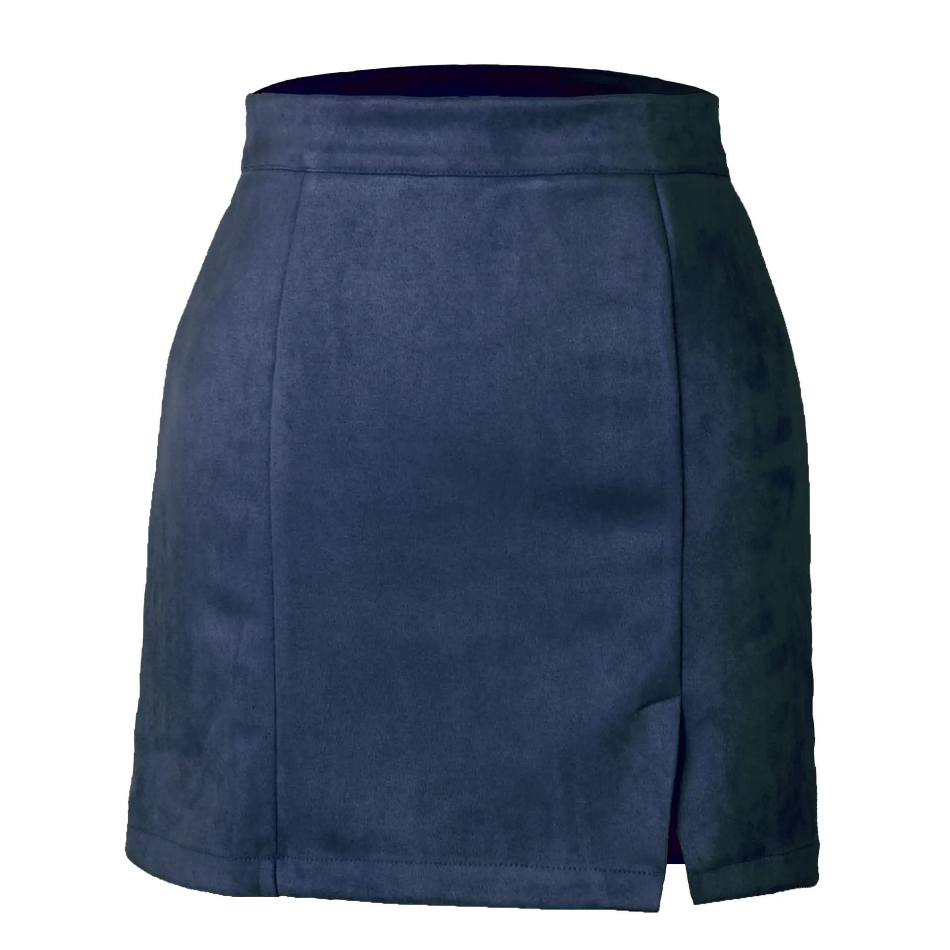 Women Suede Hip-Covering Short Skirt Navy High Waist Zipper - Image 11