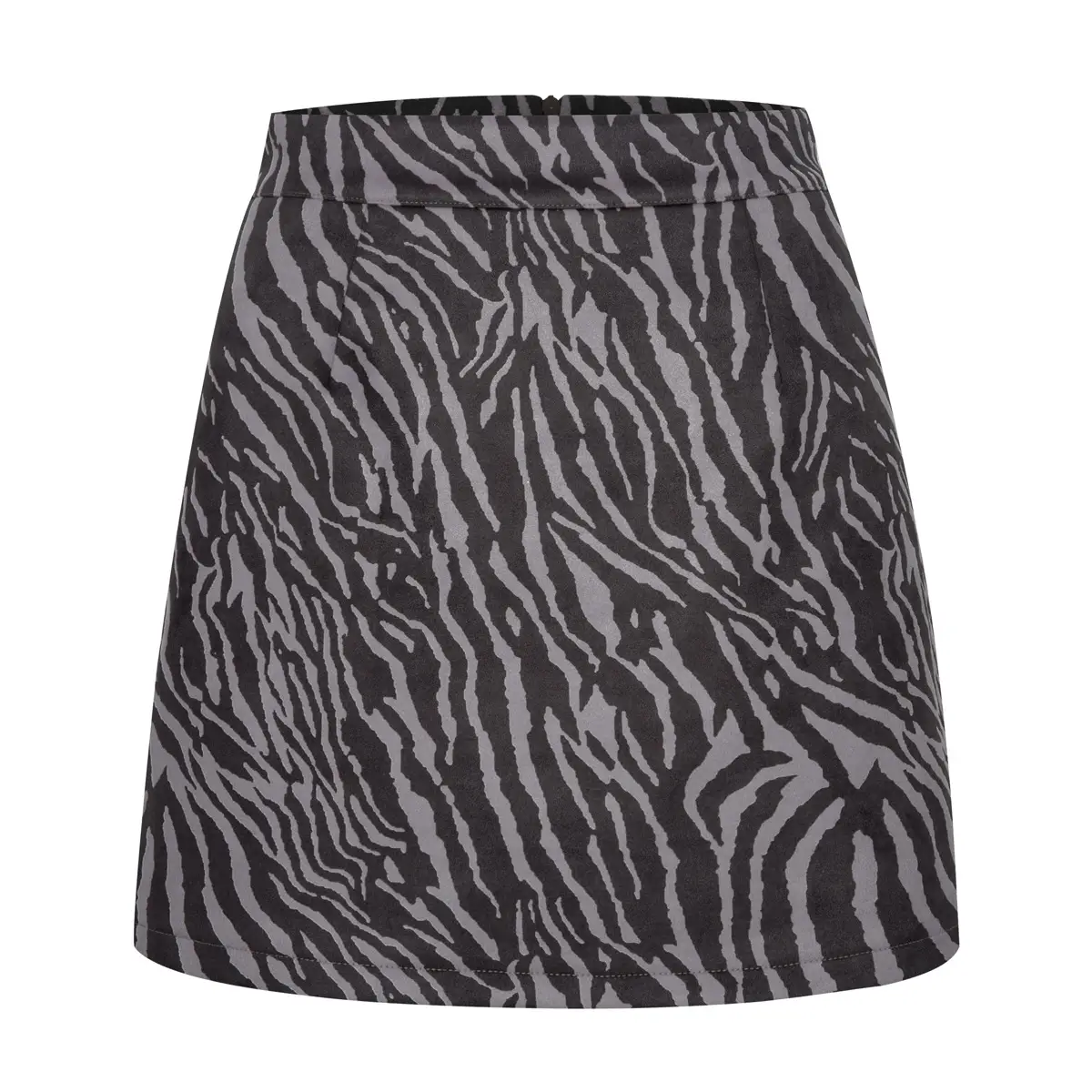 Women Suede Hip-Covering Short Skirt Navy High Waist Zipper - Image 14