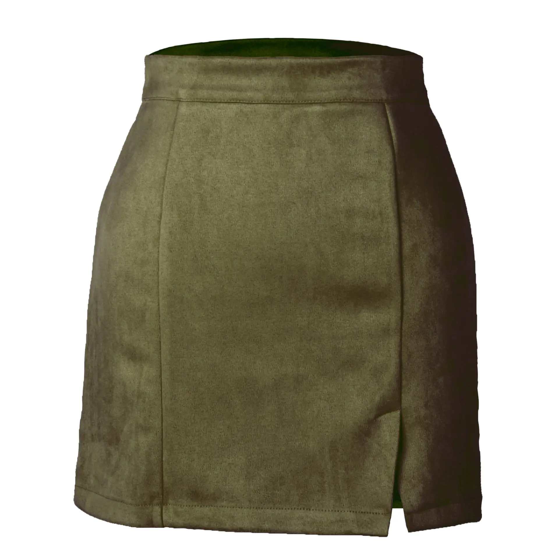 Women Suede Hip-Covering Short Skirt Navy High Waist Zipper - Image 3