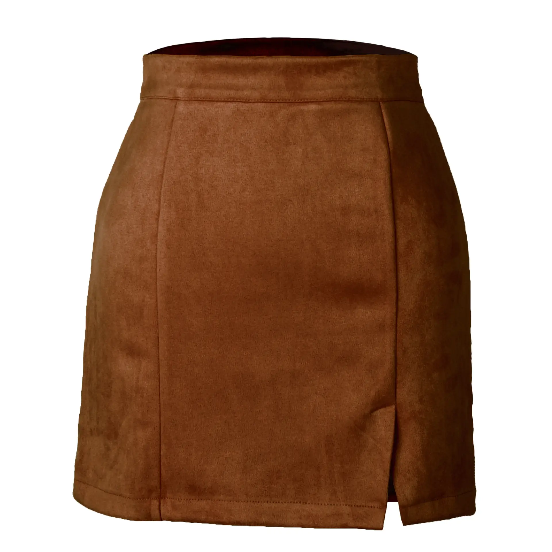 Women Suede Hip-Covering Short Skirt Navy High Waist Zipper - Image 5