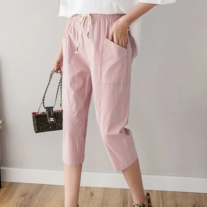 Women's Pink Harem Pants 2026 Summer Loose Cotton Jogger Plus Size - Image 5