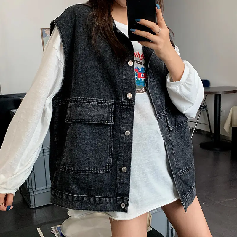 Women Denim Vest Mid Length 2022 Loose Outerwear - Image 11