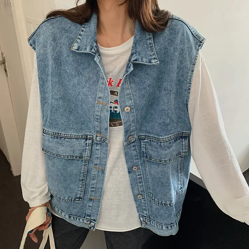 Women Denim Vest Mid Length 2022 Loose Outerwear - Image 13