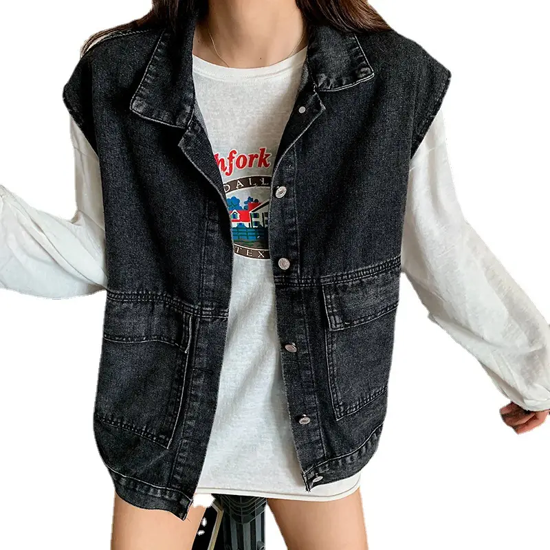 Women Denim Vest Mid Length 2022 Loose Outerwear - Image 14