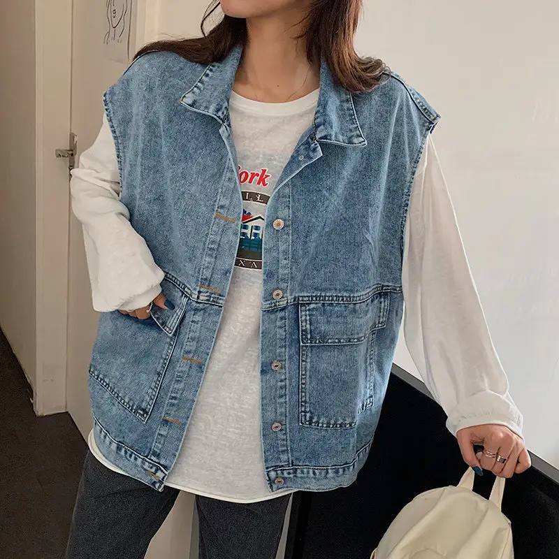 Women Denim Vest Mid Length 2022 Loose Outerwear - Image 9